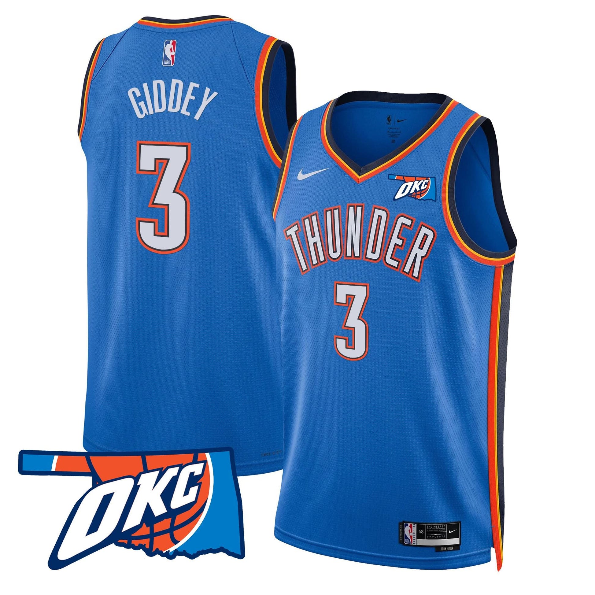 Oklahoma City Thunder Swingman Jersey - Oklahoma Patch - All Stitched